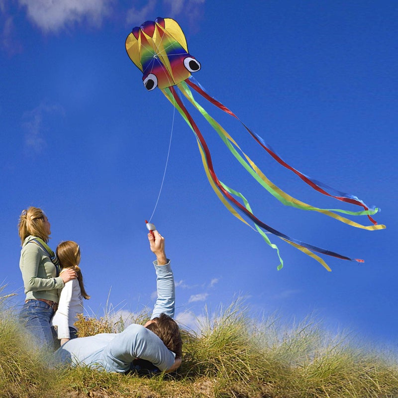Honbo 14ft R2F Rainbow Soft Octopus Kite for Kids and Audlts-Large Kite with 11.5ft Long Tail and 200ft Flying line-Easy to Fly Toy for Outdoor Games Beach and Activities - Image 4